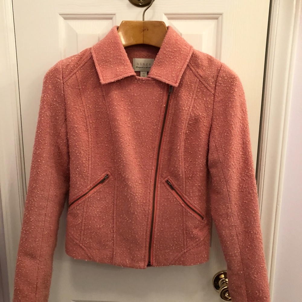 Hinge Pink Bouclé Moto Jacket Sz XS